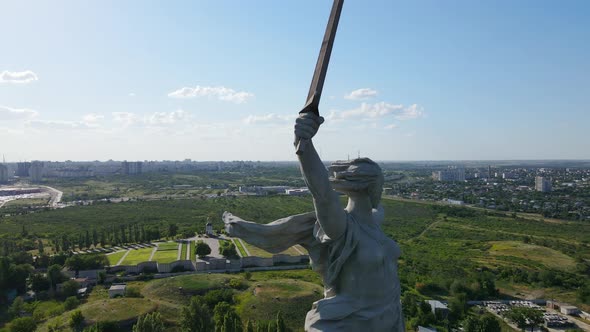 Drone View of the Famous Soviet Sculpture The Motherland Calls
