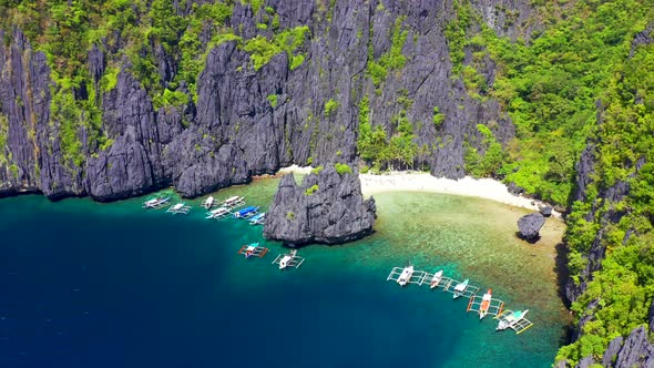 Tourist Boats at the Entrance To the Secret Hidden Lagoon Entered Via a Small Cave, Part of Tour A