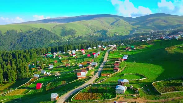 Mountain landscape in Georgia, the village of Beshumi. Shooting from a drone