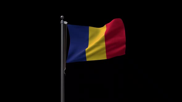 Romania Flag On Flagpole With Alpha Channel