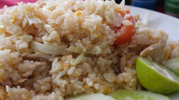 Boiled Rice Cabbage Piece of Lime and Fresh Cucumbers