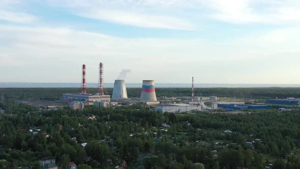 Smoking Cooling Pipes at Power Plant