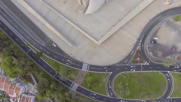 Overhead Aerial View City Road Intersections and Roundabout