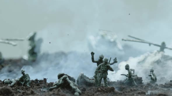 Explosions on a battlefield with toy soldiers, Ultra Slow Motion