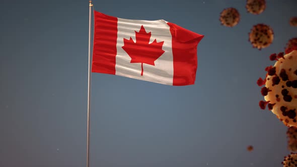 Canada  Flag With Corona Virus Attack 4K