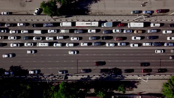 Aerial Top Down View of City Traffic Jam