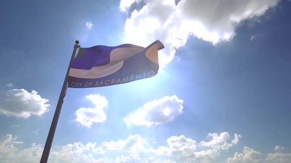 Sacramento City Flag (California) on a Flagpole V4 - 4K