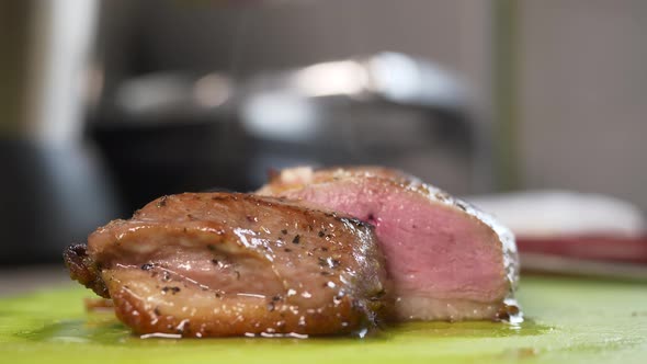 cooked duck breast resting