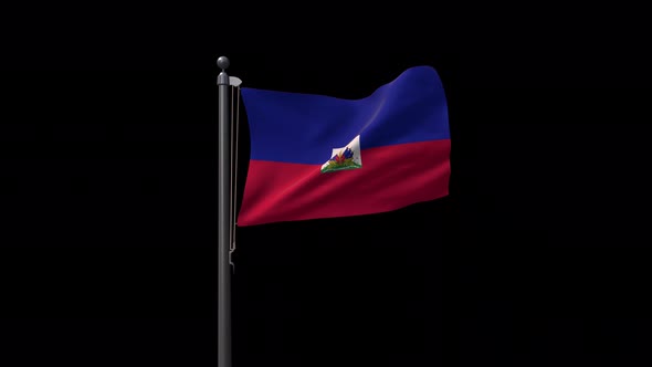 Haiti Flag On Flagpole With Alpha Channel 4K