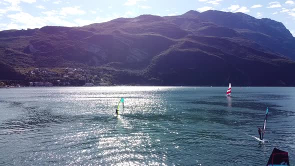 Flying over the Lake with Surfers