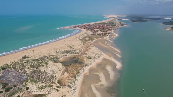 Fly Over Peninsula Surrounded With Turquoise Water In Natal, Brazil. Aerial Drone Shot