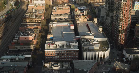 Time lapse sunset of Vancouver Gastown from above with moving shadows