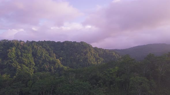 Aerial, flying high over Corcovado National Park rainforest in Costa Rica