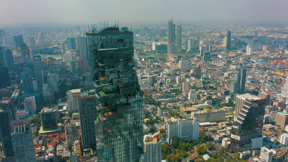 Aerial View of MahaNakhon Tower Downtown of Bangkok City Thailand Cityscape