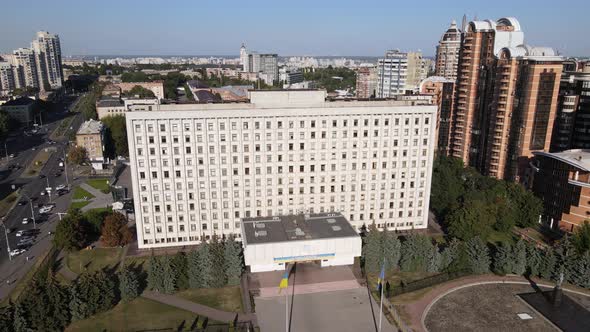 The Building of the Central Election Commission of Ukraine in Kyiv. Aerial. Slow Motion