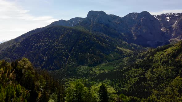 Beautiful view from the Signalkogel to the Lake Langbathsee and Mountains drone video