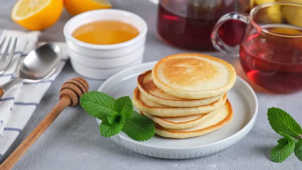 Tasty pancakes. Delicious healthy breakfast