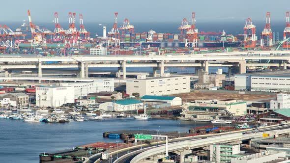 Yokohama Sea Port Dockland Area on Day Timelapse