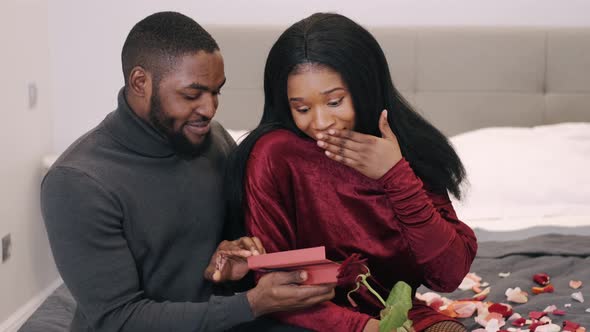 African American Young Couple Celebrating Valentine's Day at Home