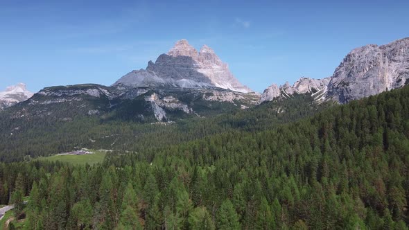 Aerial View of the Three Peaks of Lavaredo, The Dolomites in Italy