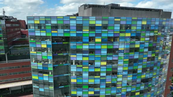 Exterior of stained glass building. Hospital in Baltimore Maryland USA.