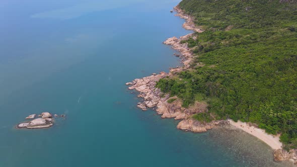 Aerial View of Island Rocky Coastline