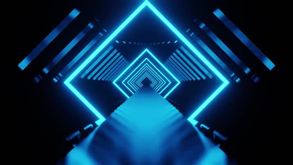 New Light Blue Square Tunnel With Mirrored Lines Background Vj Loop HD