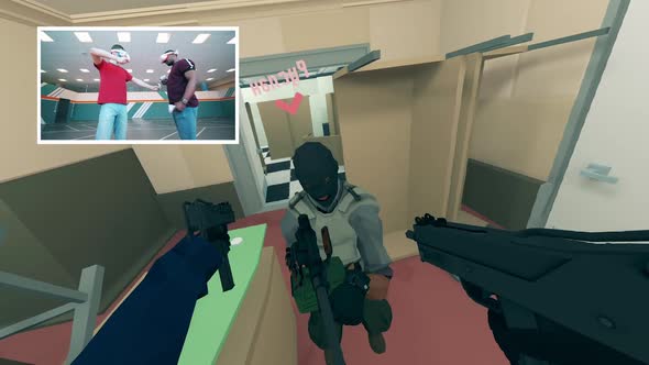 Men are Playing a 3Dshooter in Virtual Reality