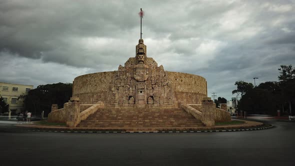 Motion blur time lapse of the monument to the homeland on the Paseo de Montejo in Merida, Yucatan, M