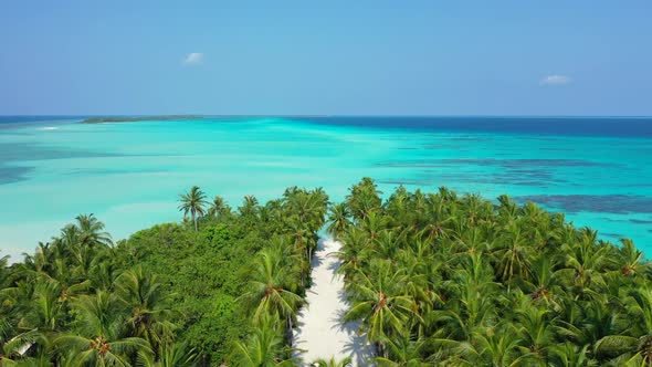 Aerial view sky of perfect lagoon beach break by blue lagoon with white sandy background of a dayout