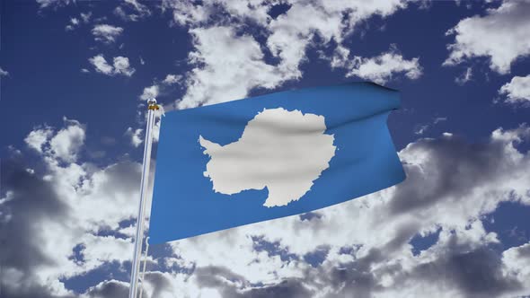 Antarctica Flag With Sky 4k