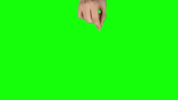Man Hand in Black Sweater Is Performing Spread and Single Tap at Tablet Screen Gesture on Green