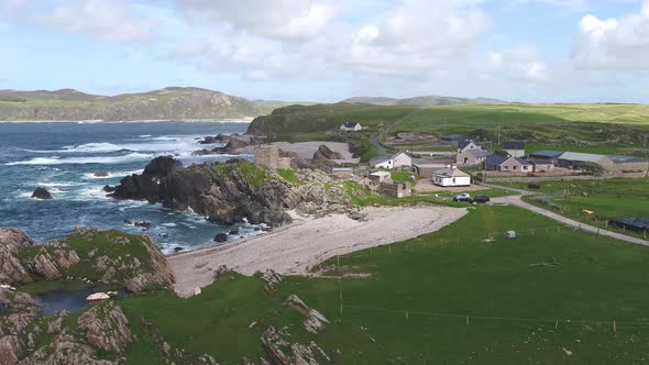 Aerial View of the Beautiful Coast Next To Carrickabraghy Castle - Isle of Doagh, Inishowen, County