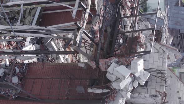 Vertical Video of a Makariv Ukrainea  Building Destroyed By the War