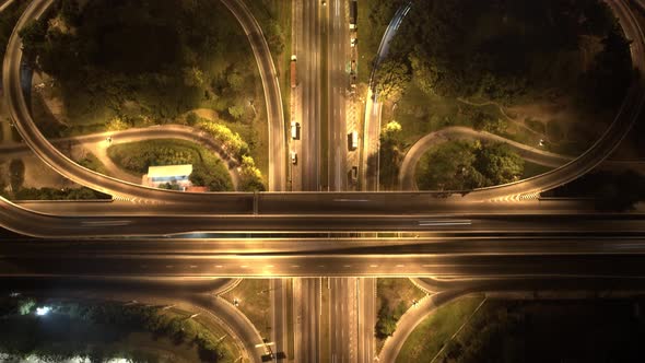 4K : Aerial drone hyperlapse video of elevated toll road junction