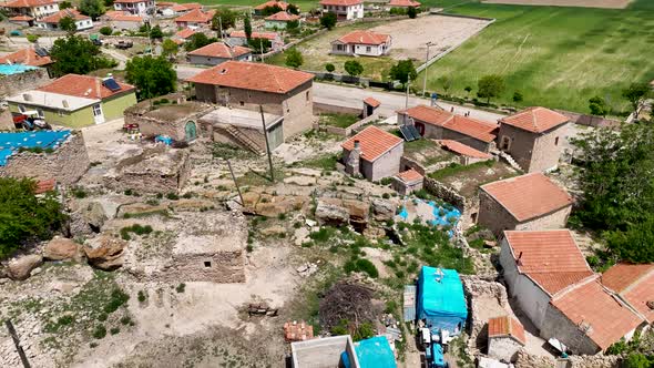 Small farming village in Turkey aerial view 4 K