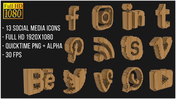 Social Media Wooden Icons