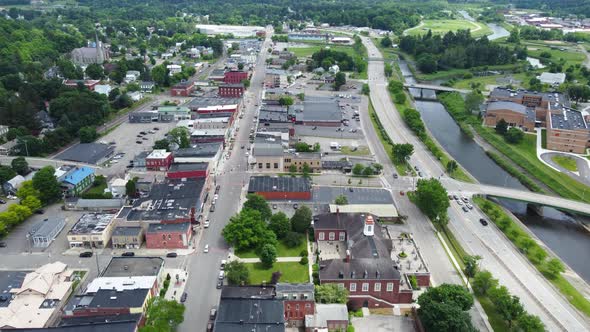 Wellsville, New York downtown aerial drone footage