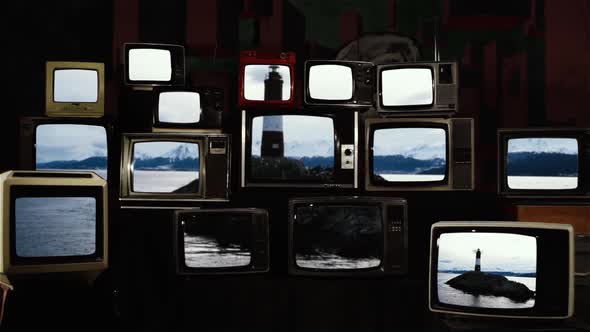 Les Eclaireurs lighthouse on the Beagle Channel and Retro TVs.