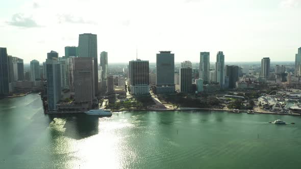 Downtown Miami and Biscayne Bay city landscape shot with 4k drone