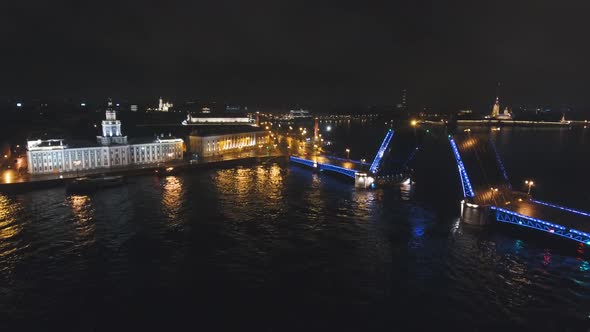 Bridge with Illumination Over the River at Night