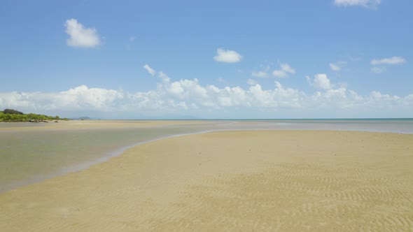 Aerial, Low Tide And Huge Sand And Empty Ocean Bed In Queensland Australia