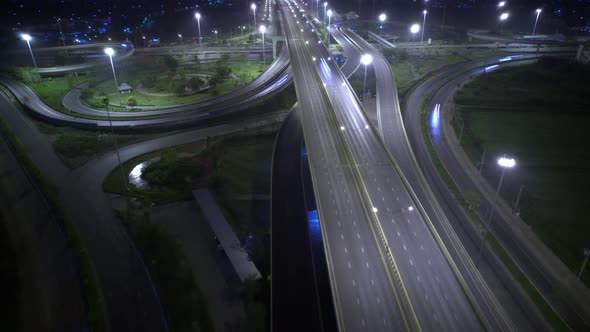 4K : Aerial hyperlapse drone shot of fast moving Highway road.