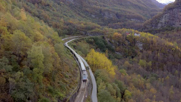 The Flam to Myrdal Train Passing Through Beautiful Landscapes