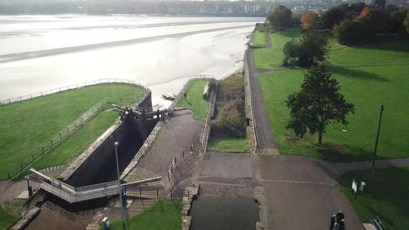 Aerial over canal & coastline