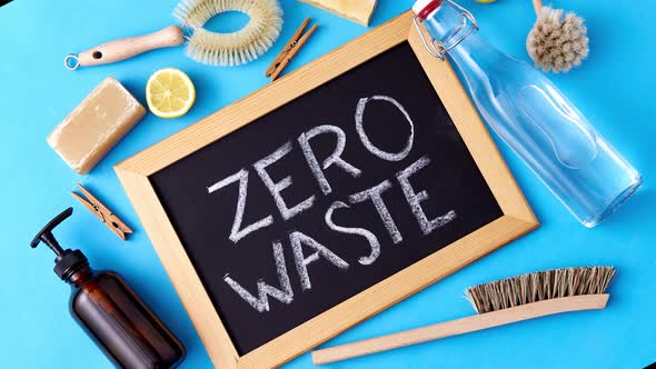 Zero Waste Words on Chalkboard and Cleaning Stuff