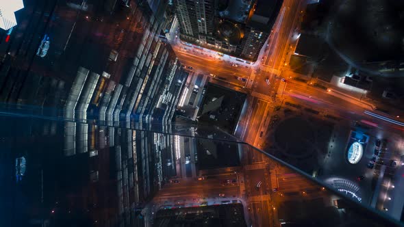 Rooftop Lookdown Night City Traffic