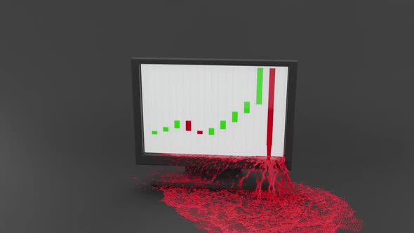 Stock exchange market collapse. The last red candle bleeds outside of a screen.