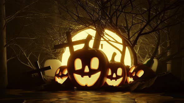 haunted Halloween pumpkins in the cemetery