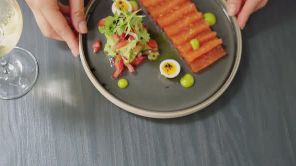 Salmon Raw Sashimi Japanese Traditional Dish on Table